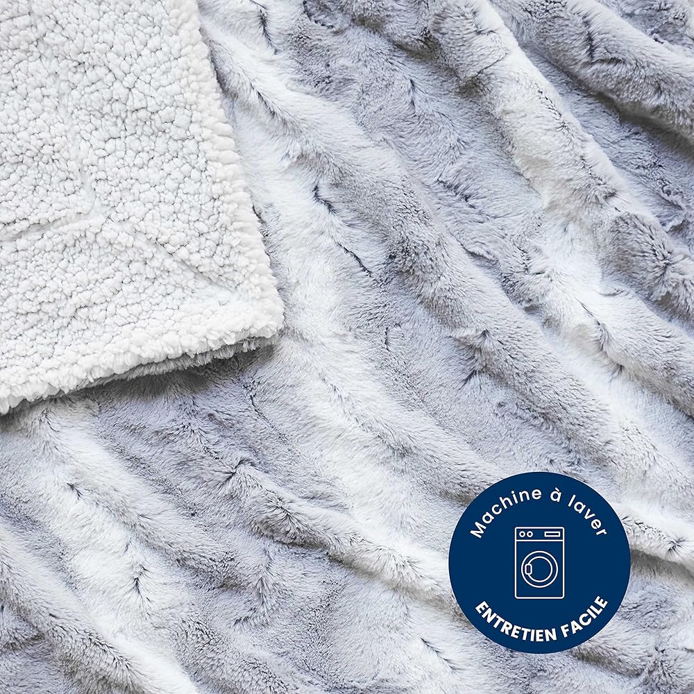 mello Plaid canape Grande Taille, Plaid Fourrure 220x240 Reversible Peau de Mouton, Couverture pour lit, Plaid Polaire Tout Doux, Couverture Polaire, Dessus de lit Lavable, Gris : Cuisine et Maison