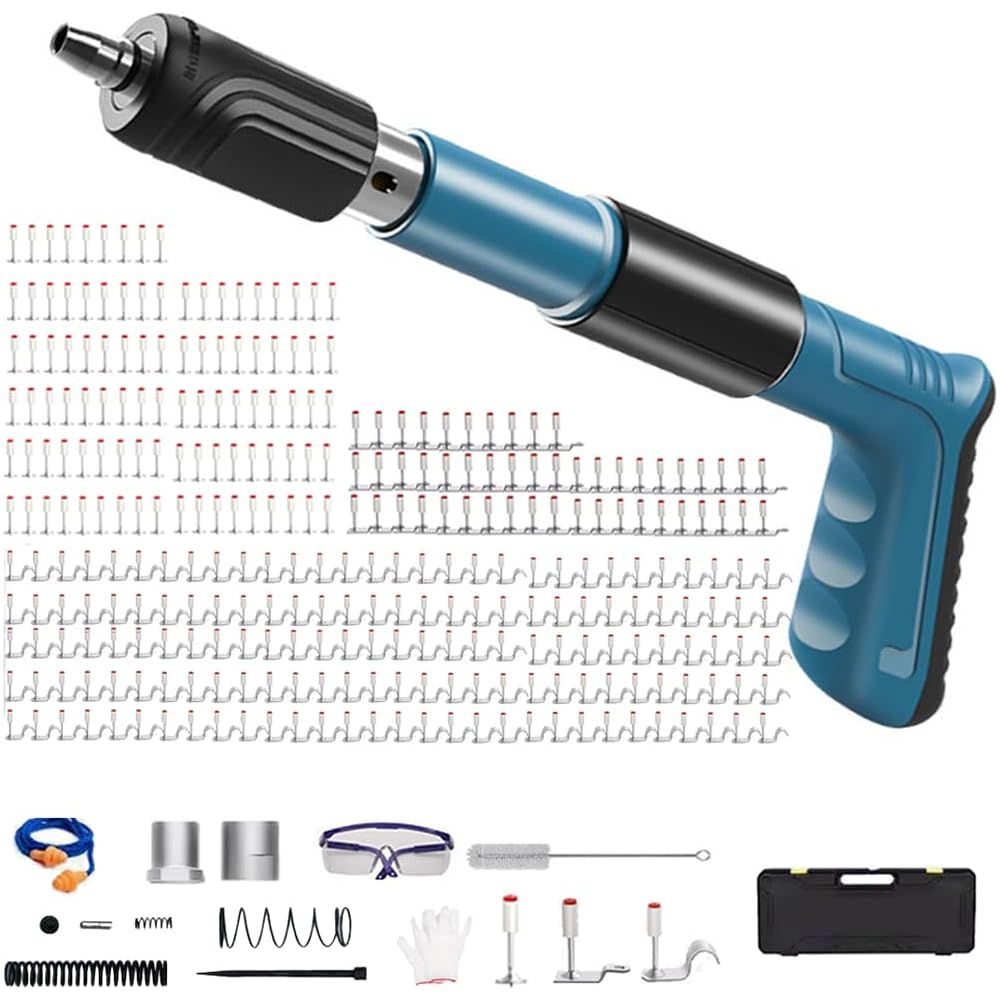 Cloueuse,Cloueur Beton,Pistolet A Clou,pistolet à ongles portable,avec 300pièces clou beton(7.3mm),lunettes,Boîte en plastique 5 Engrenages Réglable Double Silencieux,pour mur en ciment,maison : Bricolage