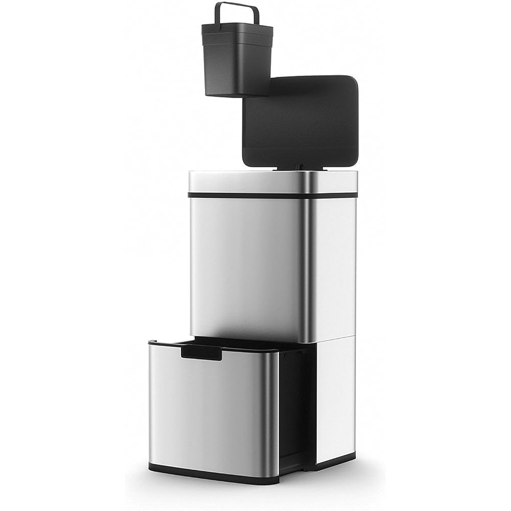 Poubelle De Cuisine Automatique Tri Sélectif Double Compartiment 75l NARVIK En Acier Inox Recyclage Grande Capacité Et Poubelle De Table 3l : Cuisine et Maison