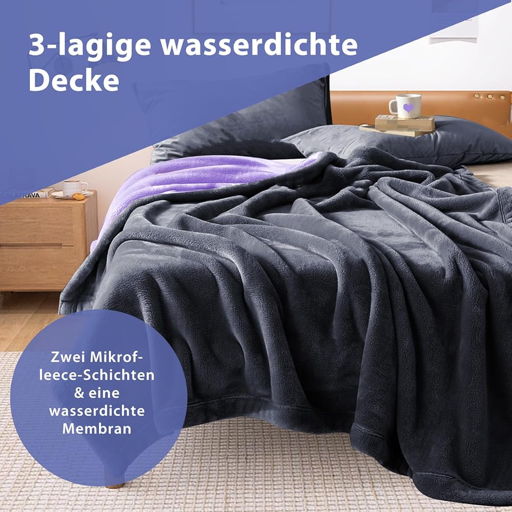 YISURE Couverture d'amour imperméable 230x200cm pour Couples,King Size Couverture Grise et Violette pour Couples Adultes, Protège-Matelas réversible pour Meubles ou lit : Cuisine et Maison