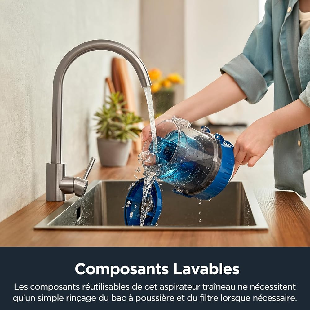 Eureka WhirlWind Aspirateur sans Sac, Aspirateur Traîneau silencieux, Aspirateur Cyclonique Léger et Puissant pour Tapis, Sols Durs, Poils d'Animaux et Poussière, 700W, 1,5L, Bleu : Cuisine et Maison