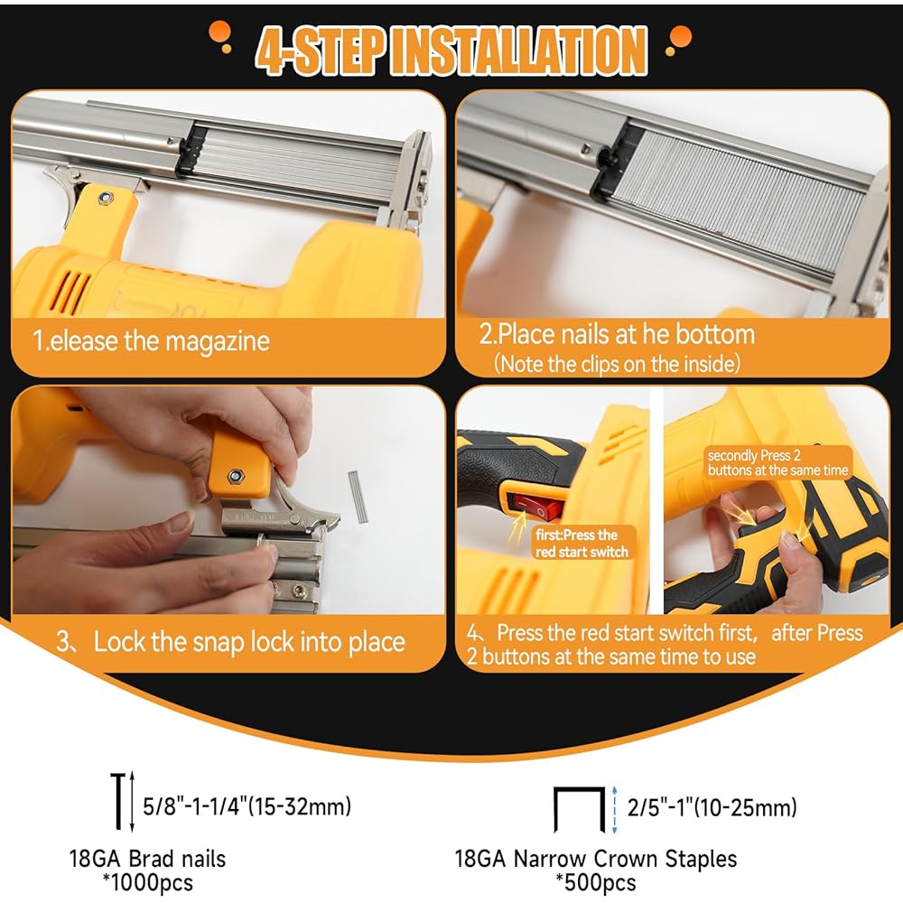 18GA Pistolet à clouer sans fil pour Dewalt 20 V batterie, agrafeuse électrique 2 en 1 avec 1000 clous et 500 agrafes pour menuiserie en bois : Bricolage