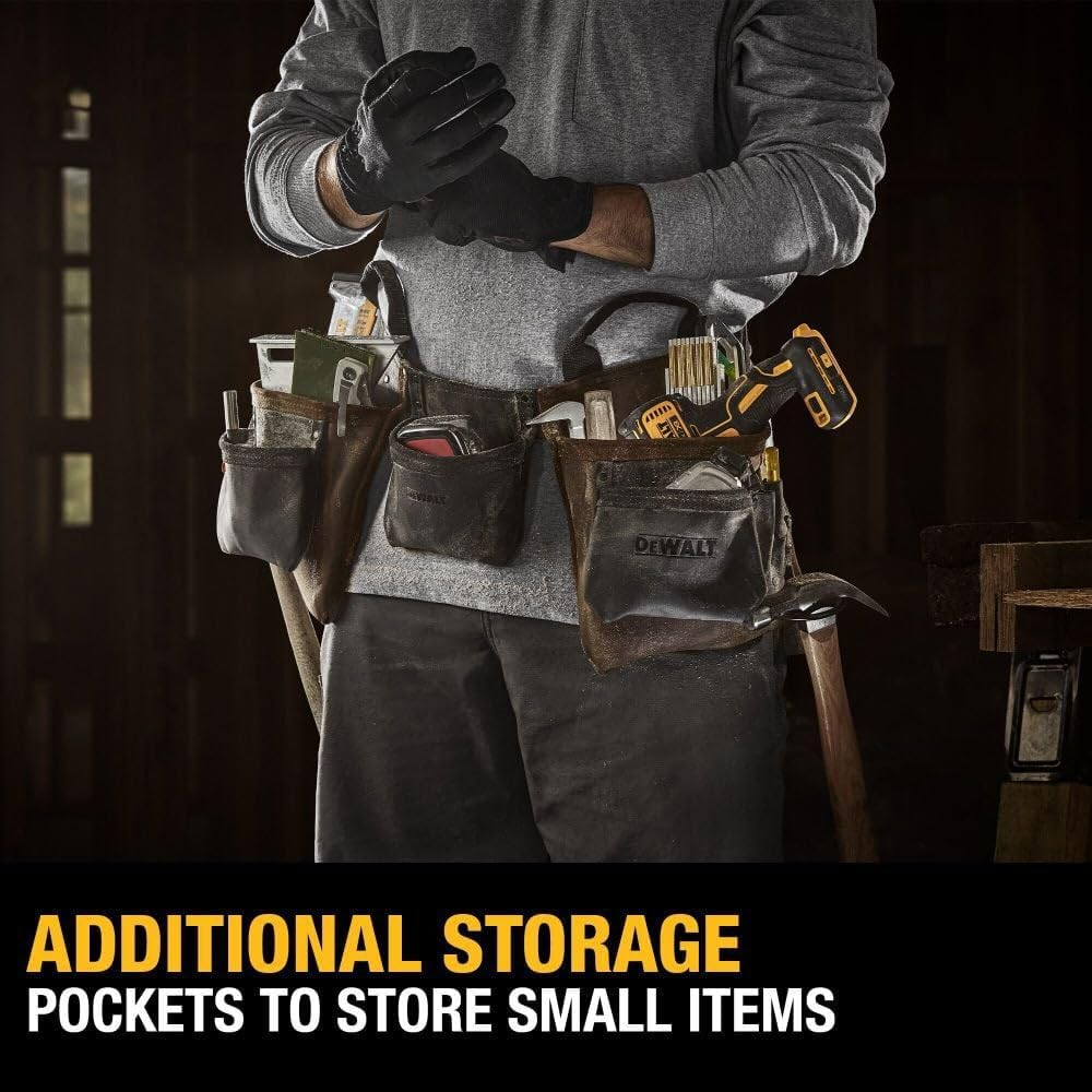 DEWALT Ceinture à outils en cuir, durable, ceinture professionnelle à 11 poches (DWST550112) : Bricolage