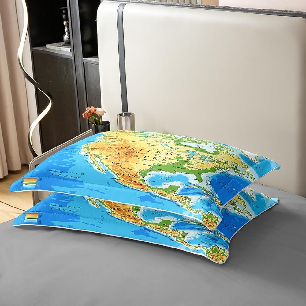 Homemissing Carte du Monde 100% Coton Housse de Couette 220x240cm Monde illuminé Coton Suite Coton Chambre à Coucher Voiture réversible Continental National Marine Literie Set topographie : Cuisine et Maison