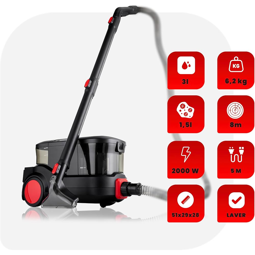 Lehmann LHOVW-8015 Prowash Aspirateur injecteur-extracteur 2000 W pour canapés tapis tissus d'ameublement et voiture