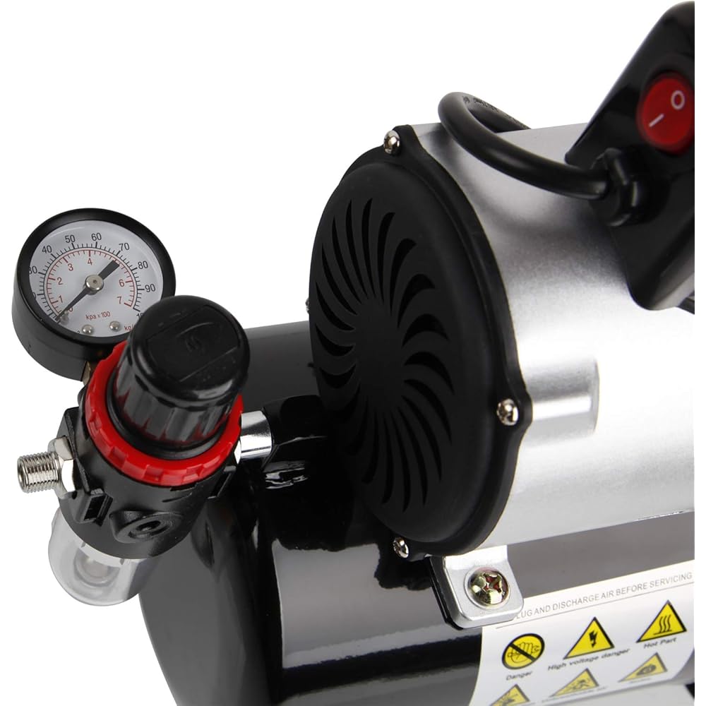 Timbertech ABPST08K Compresseur d'aérographe complet avec ventilateur de refroidissement amélioré, mini compresseur, pistolet aérographe et accessoires aérographe : Bricolage