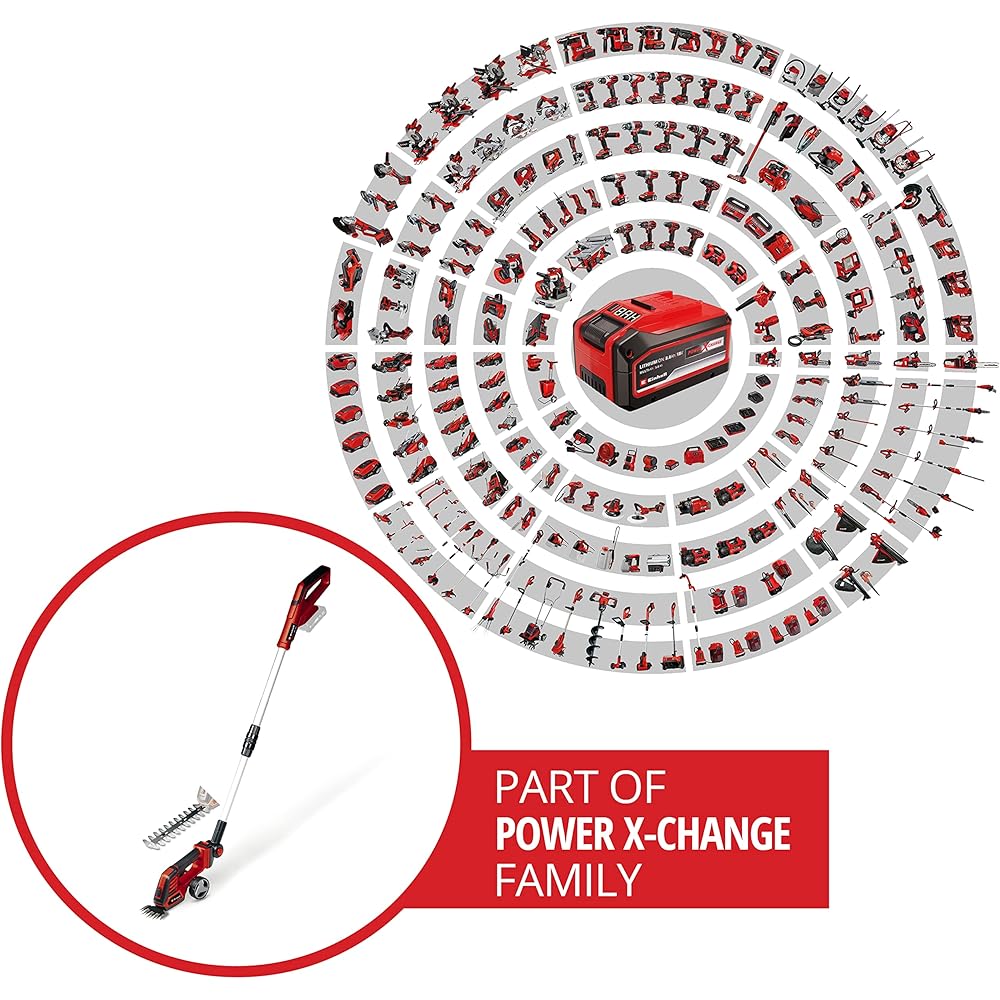 Einhell Cisaille à gazon sans fil GE-CG 18/100 Li T-Solo Power X-Change (18 V, Changement d’accessoire sans outil, avec rallonge télescopique) Livré sans Batterie ni Chargeur : Bricolage