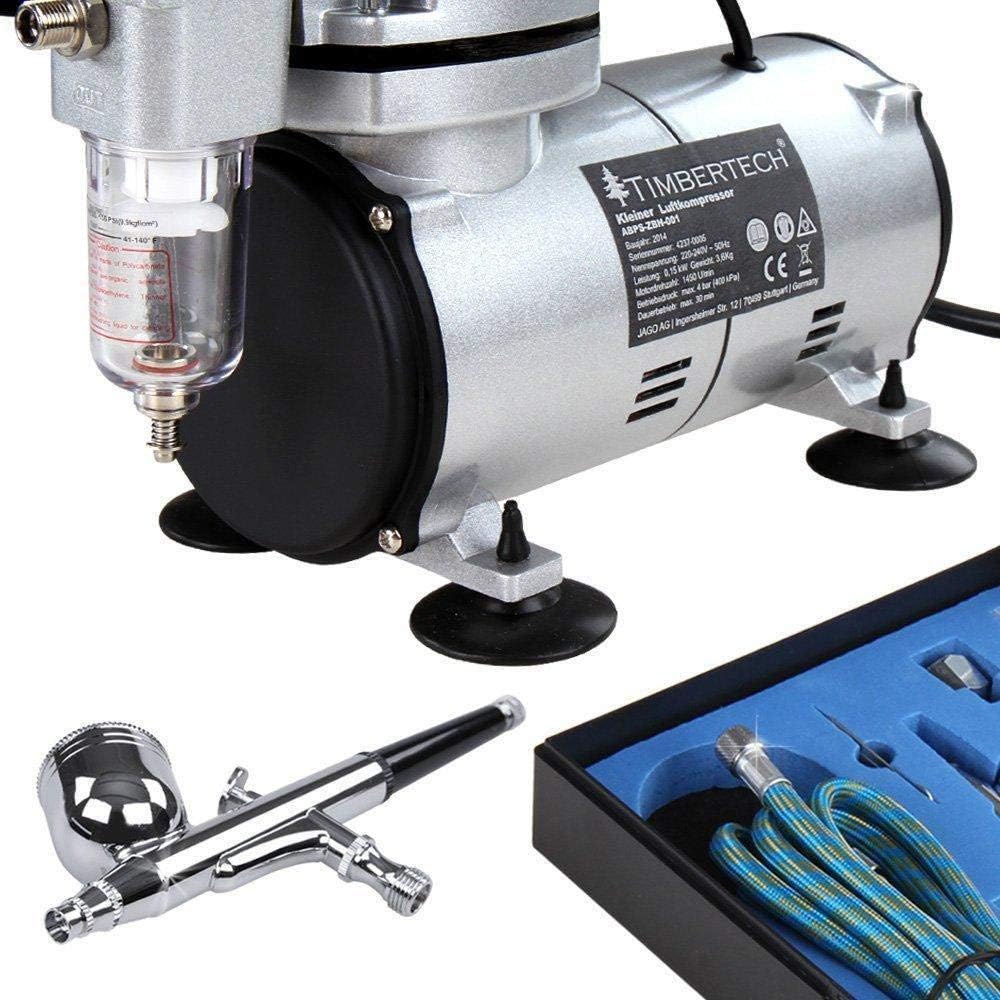 Timbertech Kit d'aérographe avec compresseur d'air ABPST05 avec un débit d'air puissant et une pression de travail élevée pour passe-temp, tatouage, graphique et toute autre application à l'aérographe : Cuisine et Maison