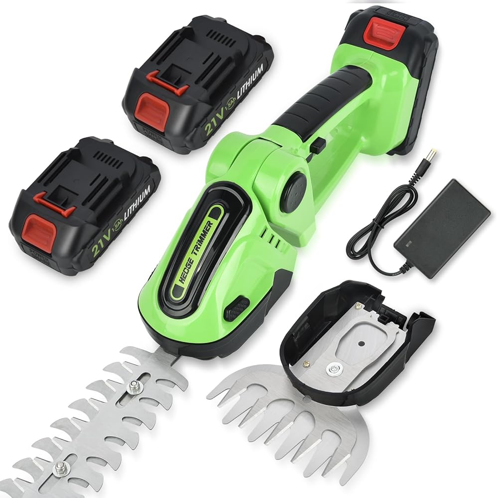 Taille Haie Electrique,Taille Haie sur Batterie 2 en 1 Batterie Taille Haies avec Batterie et Chargeur, 2 pcs 1500 mAh Taille-haie Tondeuse à Gazon, Sécateur Electrique sans Fil : Jardin