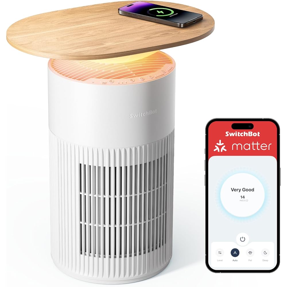 SwitchBot Purificateur D'air Avec Application Et Veilleuse, CADR 400m³/h, Jusqu'à 83㎡, Filtre HEPA Élimine 99.97% Moisissures Poussières, Mode Sommeil 20dB, Mode Animaux Pour Familles Avec Animaux : Cuisine et Maison