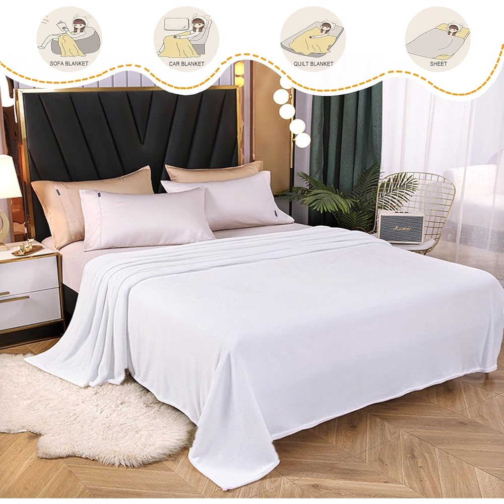 GAIFNAG Couverture Plaid Polaire, Couverture Portable 200 x 400 cm Flanelle Doux et Chaud, Lavable et Parfaite Jete de Canape Grande Taille pour Le Lit, Le Canapé, Le Sofa, Lit et Salon, Blanc : Cuisine et Maison
