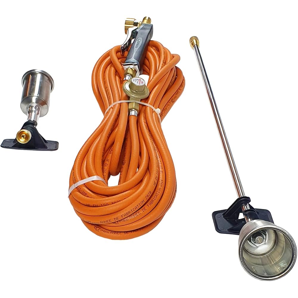 Combo INOX Composé de 2 Brûleurs INOX + 2 Cols + 1 Manche à Gâchette Bimatière à Raccord Tournant + 20 m de Tuyau + 1 Détendeur 4 bar - Chalumeau Soudeur - Chalumeau Oxygène - Lampe à Souder - EXPRESS : Bricolage