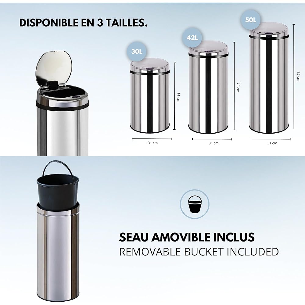 Poubelle de cuisine automatique 30L ARTIC en acier Inox avec seau : Cuisine et Maison