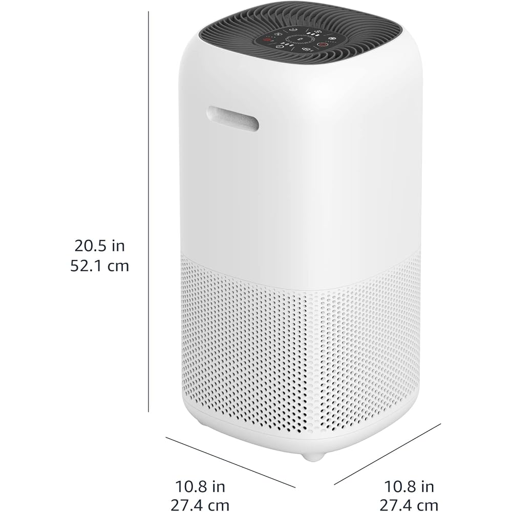 Amazon Basics - Purificateur d'air, Couvre 48 m², Filtre True HEPA, Élimine 99,97 % des allergènes (poussière, fumée, pollen), Capteur intelligent de la qualité de l'air, Prise européenne, Blanc : Cuisine et Maison