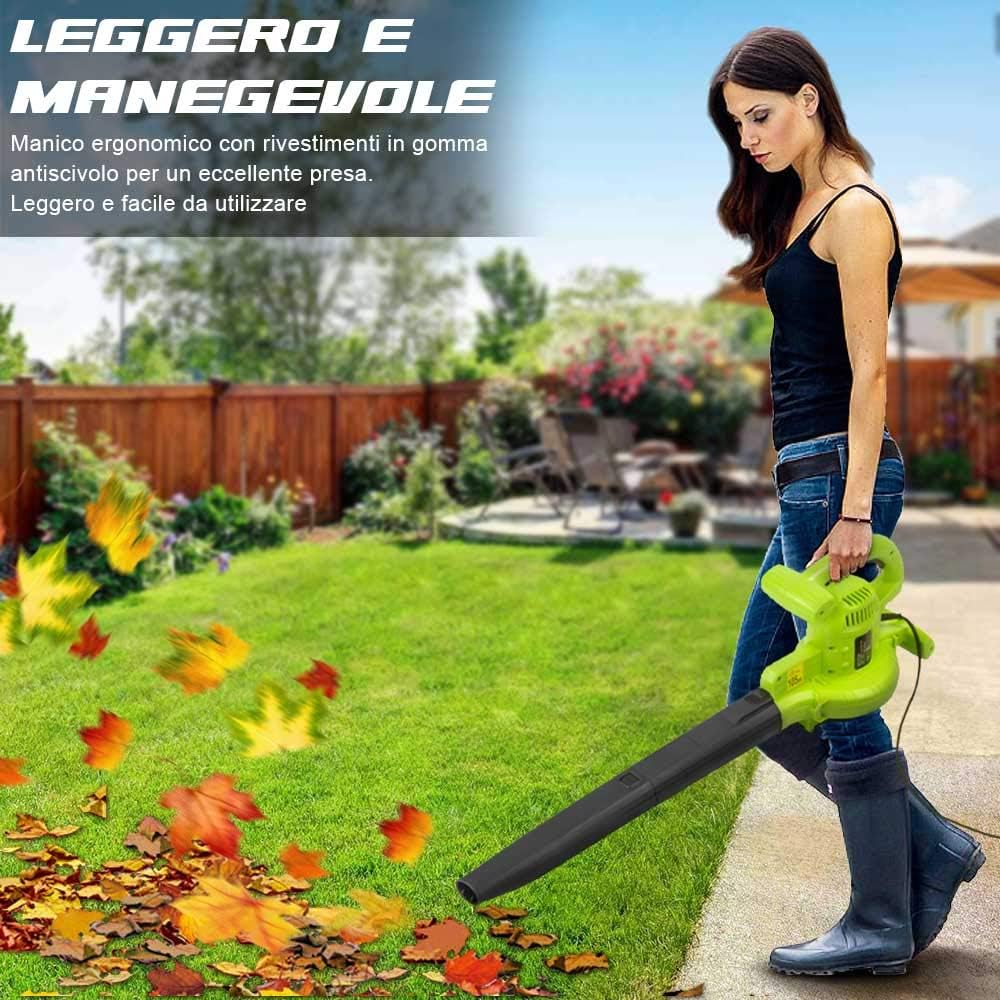 BAKAJI Extracteur de feuilles électrique de jardin 3 en 1 aspirateur déchiqueteuse et souffleur à feuilles, puissance 3000 W avec réservoir de collecte 40 l et bandoulière pour entretien, avec fil : Jardin