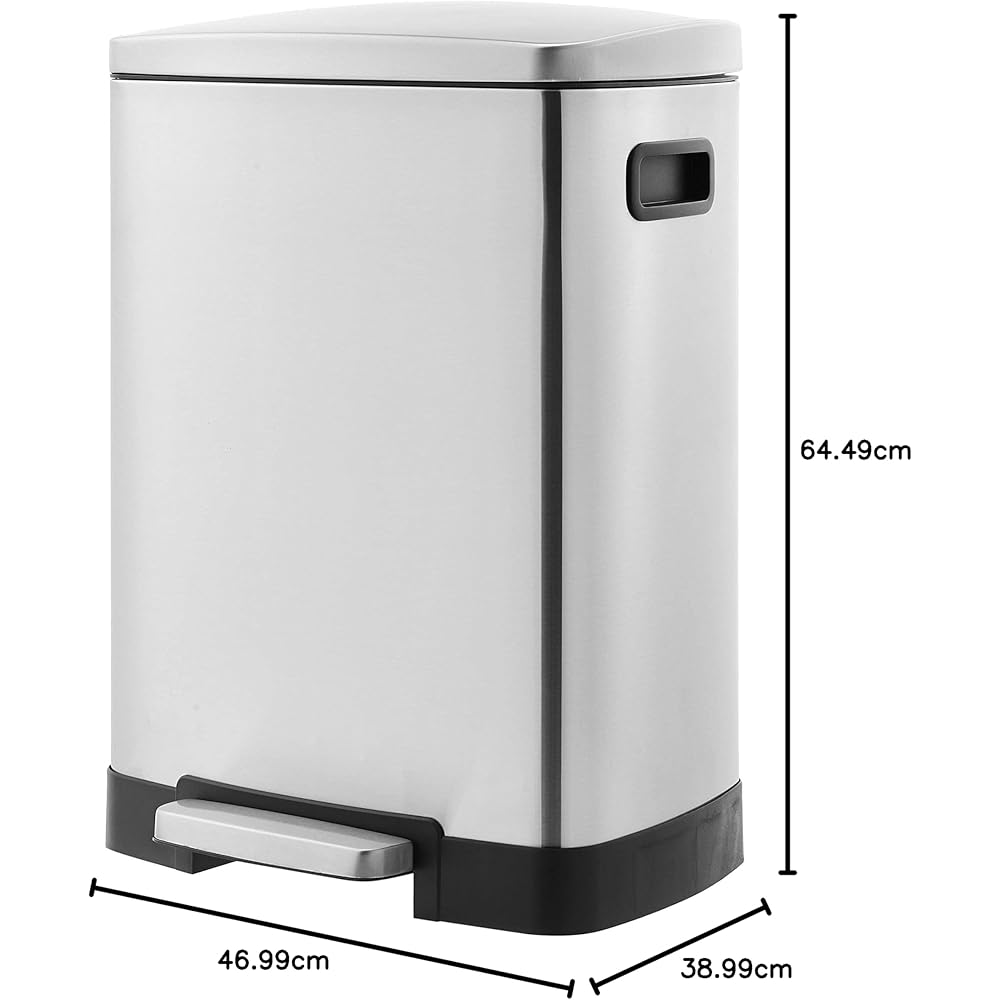 Amazon Basics Poubelle de recyclage rectangulaire à pédale avec 2 compartiments et couvercle à fermeture douce, 25 L & 15 L (40L), argent : Cuisine et Maison