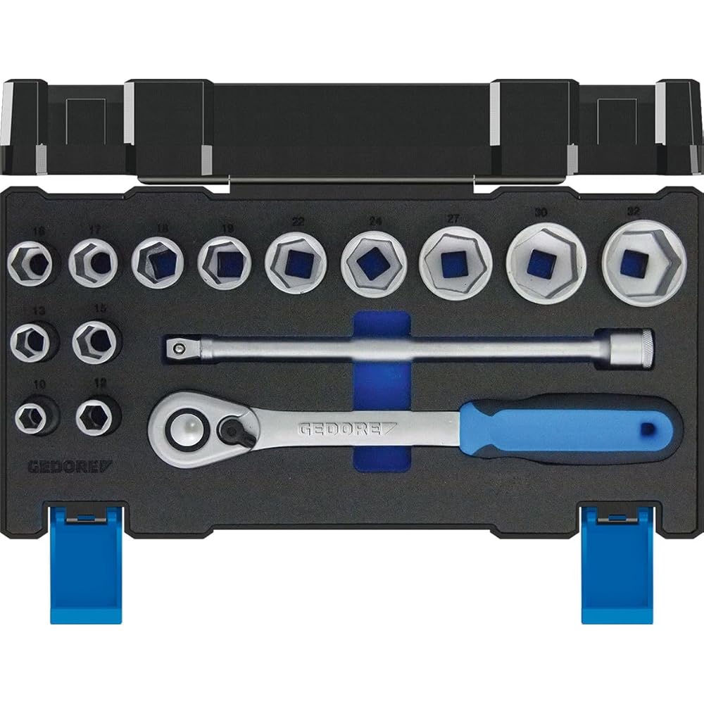 GEDORE Composition de douilles, 15 pièces, 1/2 pouce, Outil, Douilles, Cliquet, Embouts, Pour voiture, 19 DMU 20, bleu : Bricolage
