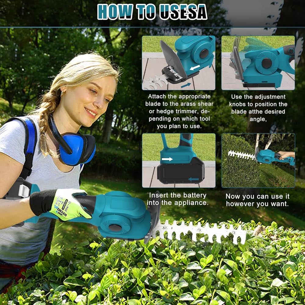 WingFly Cisaille à Gazon et Arbustes sans Fil Compatible avec Batterie Makita 18V, Taille-haie 2 en 1 pour Jardins et Cours (Longueur de Coupe 130 mm et 220 mm, sans Batterie) : Jardin