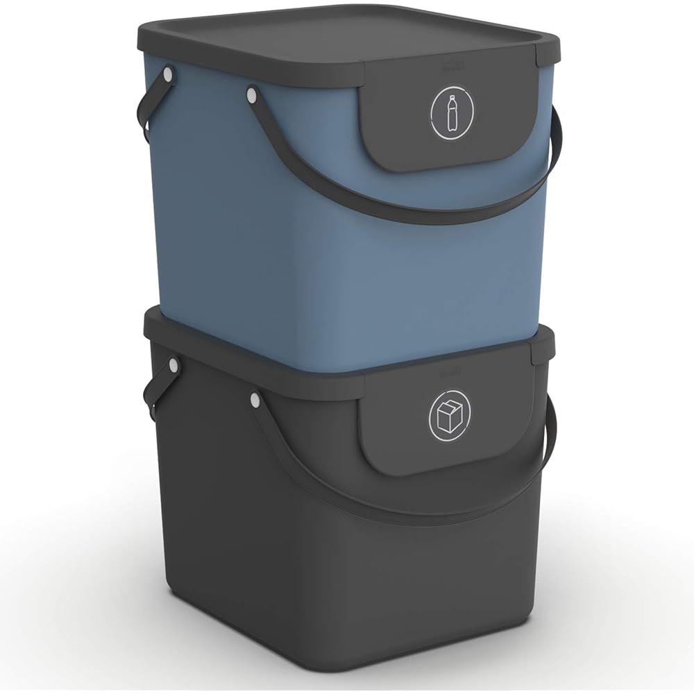 Rotho Albula Jeu de 2 systèmes de tri des déchets 40l pour la cuisine, Plastique (PP) sans BPA, anthracite/bleu, 2 x 40l (40.0 x 35.8 x 34.0 cm) : Cuisine et Maison