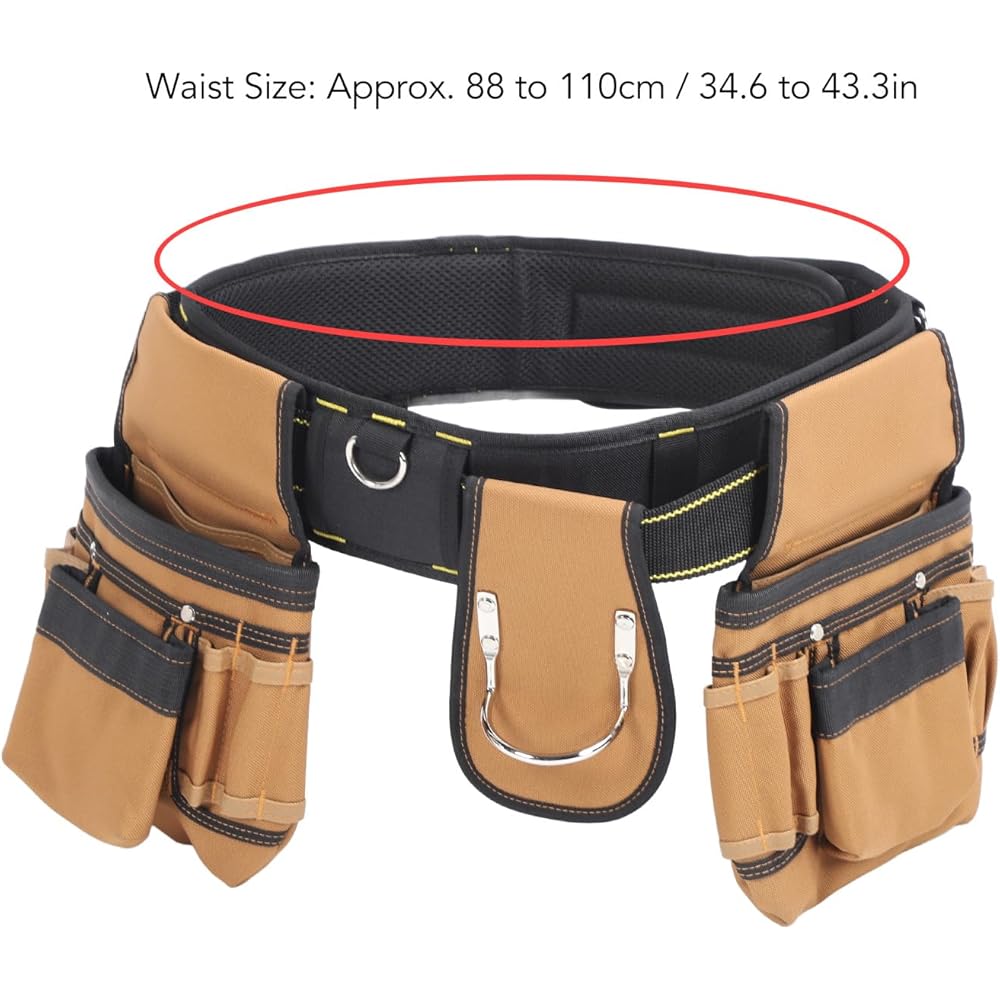 Yomiyuyr Ceinture à outils avec taille réglable, pochette à outils 23 poches pour électriciens, ceinture à outils de charpentier en tissu Oxford 1200D avec sangle amovible : Bricolage