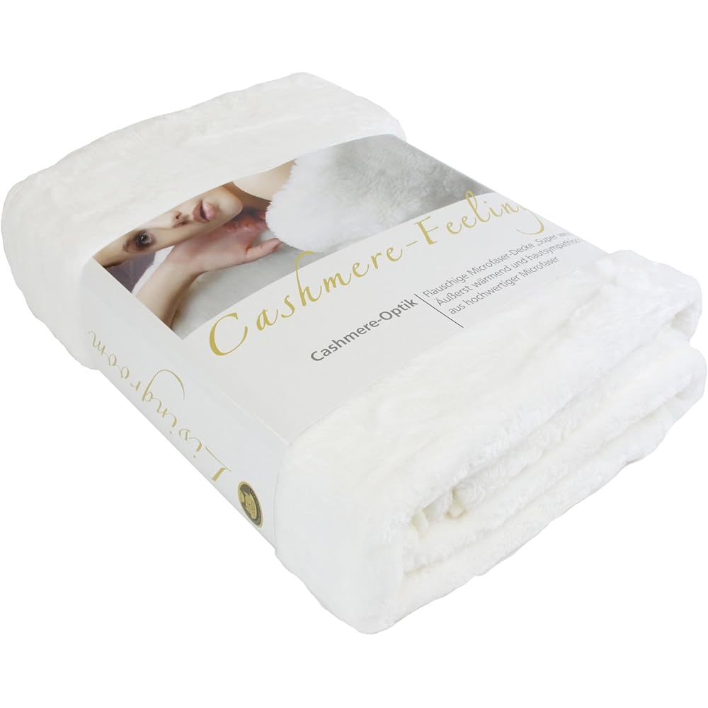 Amago - Couverture Extra Douce, Sensation Cachemire, 220 x 240 cm - Blanc Laine : Cuisine et Maison
