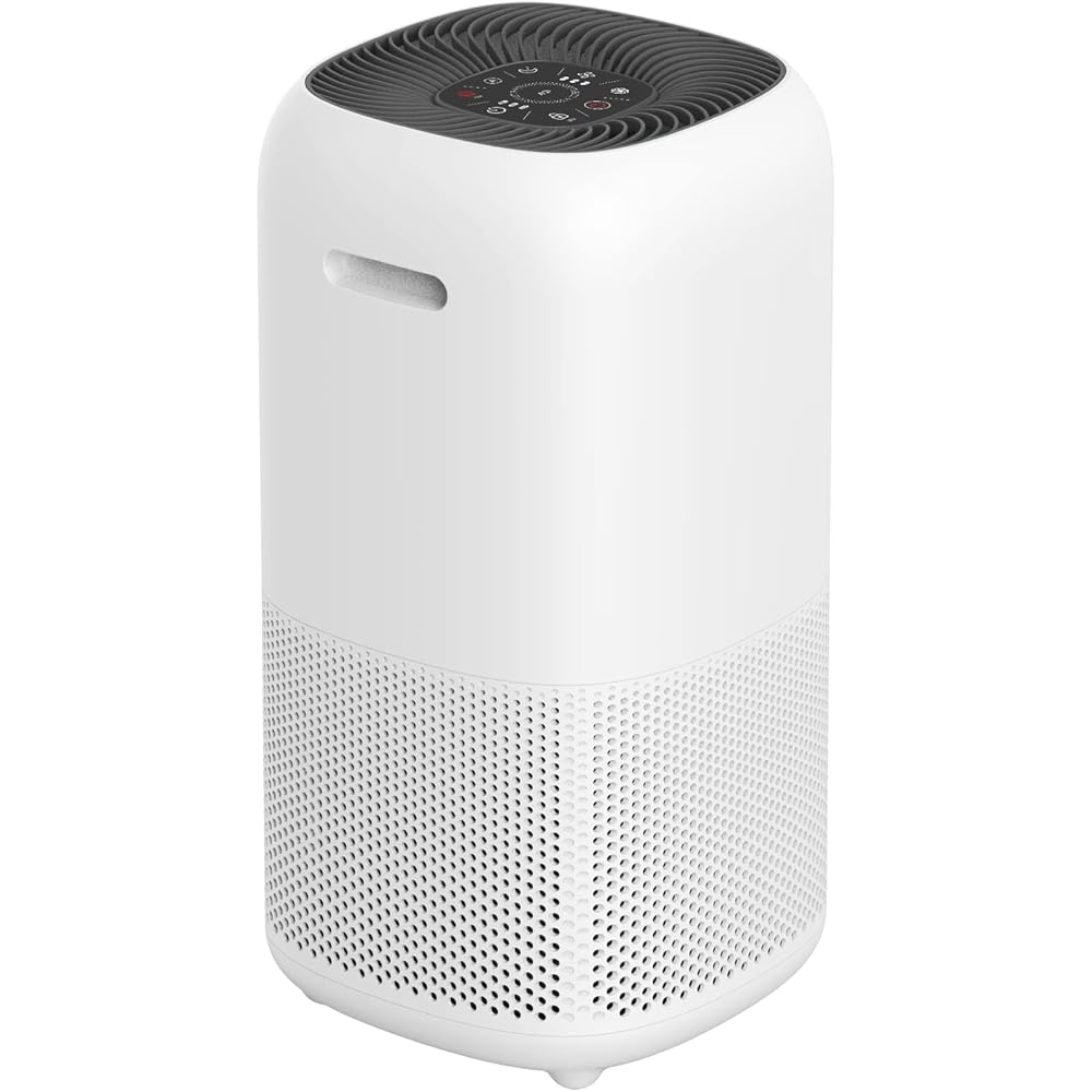Amazon Basics - Purificateur d'air, Couvre 48 m², Filtre True HEPA, Élimine 99,97 % des allergènes (poussière, fumée, pollen), Capteur intelligent de la qualité de l'air, Prise européenne, Blanc : Cuisine et Maison