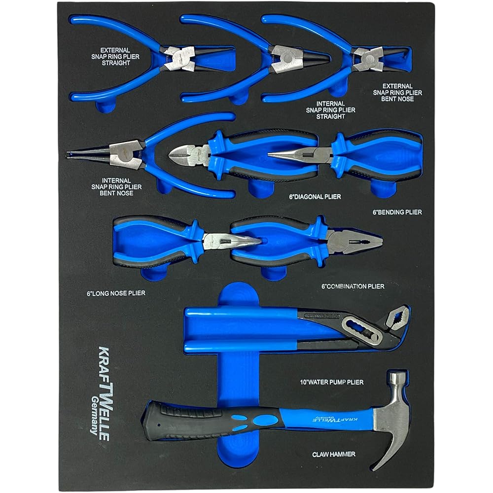 Kraftwelle Servante d'atelier modèle 2021 avec tiroir à roulement à billes, 7 tiroirs, cliquet, clé à cliquet, tournevis, pinces, kit d'outils d'atelier : Bricolage