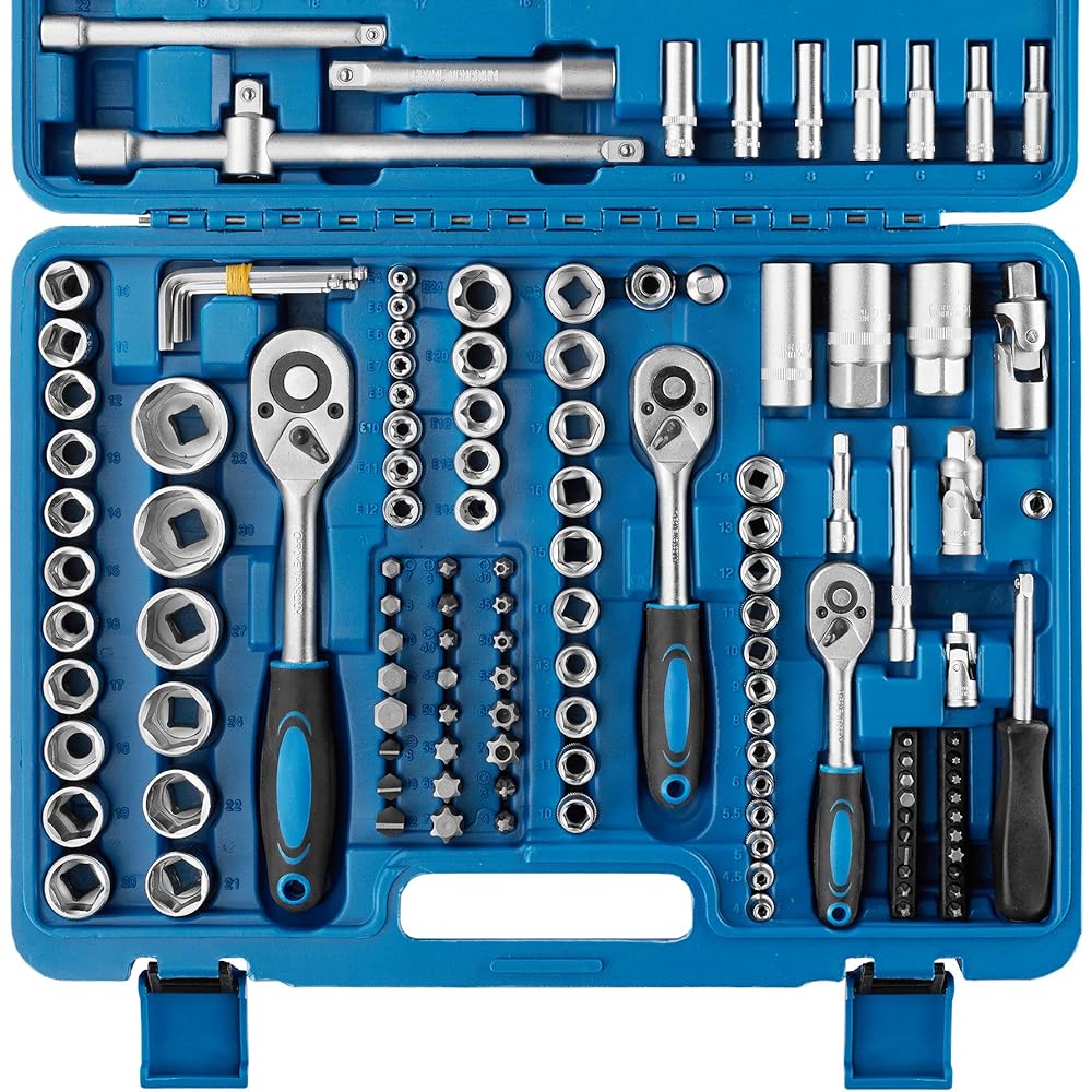 TecTake Coffret de clés à cliquets de 171 pièces set compact clés à douilles 1/2, 3/8 et 1/4 pouce : Bricolage