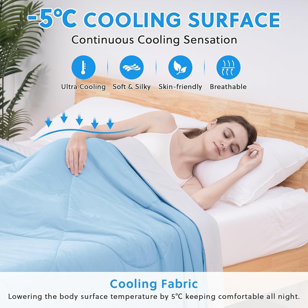 HOMFINE Couverture Rafraichissante D'été Adulte - Couverture été Q-Max > 0,5 Plaid Canapé ete Agréable et Douce Couverture Rafraîchissante pour Lit Canapé Voyage Adulte, Bleu, 270 x 230 cm : Cuisine et Maison