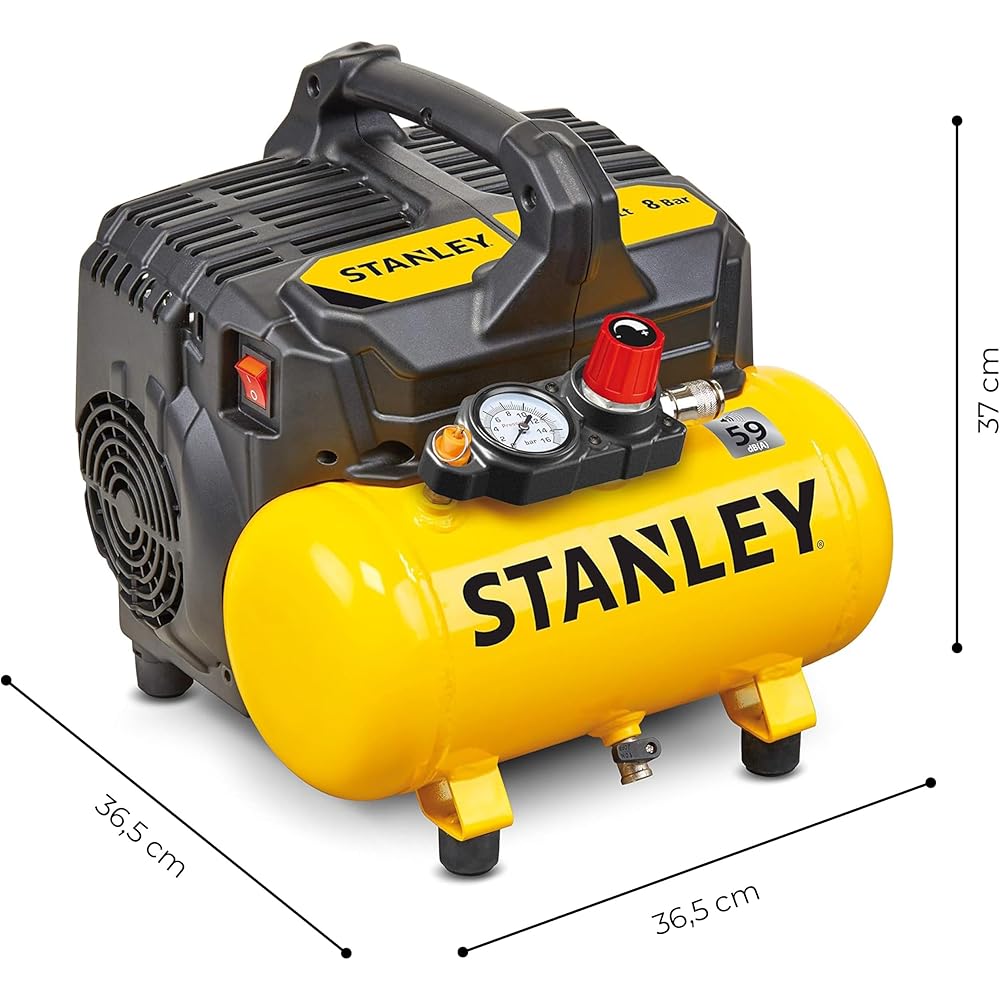 Stanley Compresseur à Air DN200/8/6 - Gonfleur Pneus Voiture 8 Bar - Compresseur Portatif avec Capacité de 6L - sans Huile 105L/Min - Avec Poignée et Pieds Antidérapants - pour Outils Pneumatiques : Stanley: Bricolage