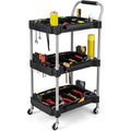 GOPLUS Chariot Service d'Atelier, Chariot d'Outils à 3 Niveaux avec Porte-Bouteilles et Porte-Outils Moulés, Poignée Ergonomique & Roues Verrouillables pour Garage, Atelier : Commerce, Industrie et Science