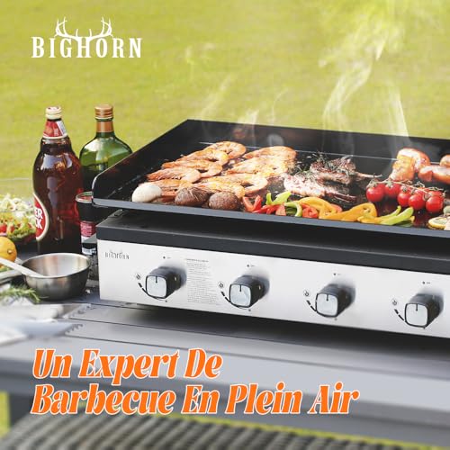 Plancha à gaz 4 brûleurs, 10kW, noir