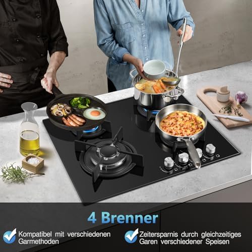 TopStrong Plaque de cuisson gaz 4 feux verre noir
