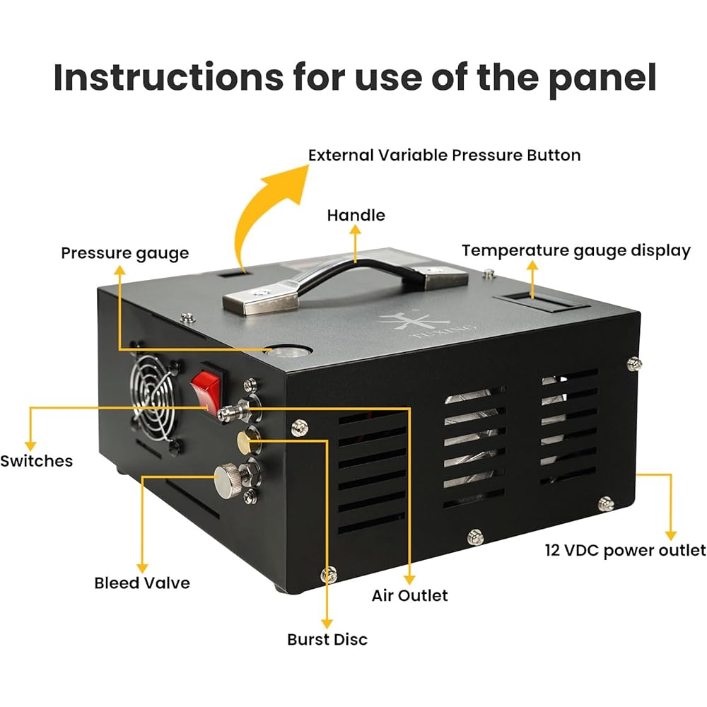 TUXING Compresseur d'air PCP 4500 PSI 30 MPa alimentation 12 V DC et 220 V AC avec adaptateur