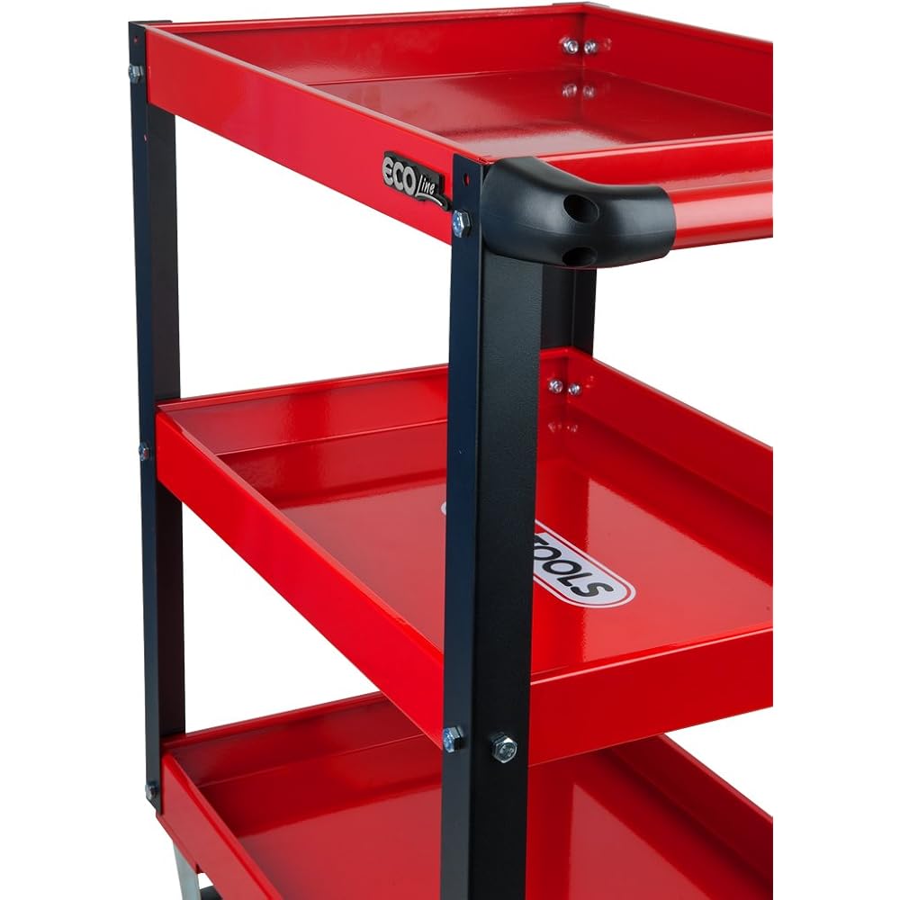 KS TOOLS 890.0001 - Chariot d'atelier métal - Plateaux à rebords - Avec poignée latérale - Avec 4 roues directionnelles - En acier Couleur : Commerce, Industrie et Science