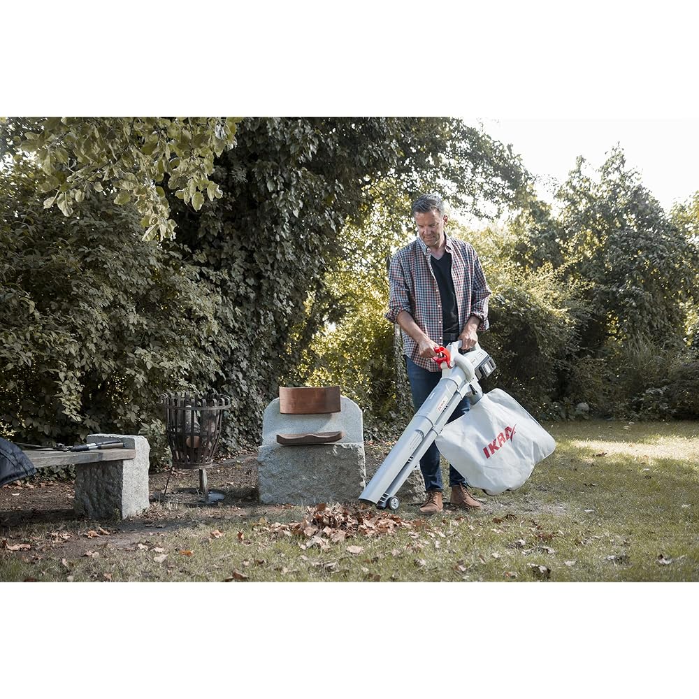 Ikra Aspirateur-souffleur à batterie ICBV 2/20, 2x batteries, 1x double charger rapide, 2x sac de ramassage inclus : Jardin