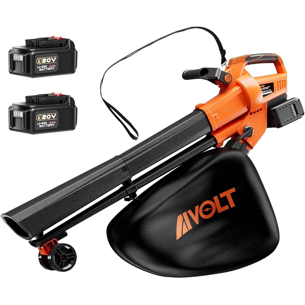 AIVOLT Souffleur de Feuilles sans Fil 3 en 1 Aspirateur Broyeur de Feuilles Mortes avec 2 x 20V 4.0Ah Batterie, Bandoulière, Sac de 40L et 2 Chargeurs pour Jardin Extérieur : Jardin