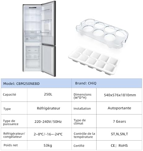 CHiQ Réfrigérateur congélateur combiné 356L, inox