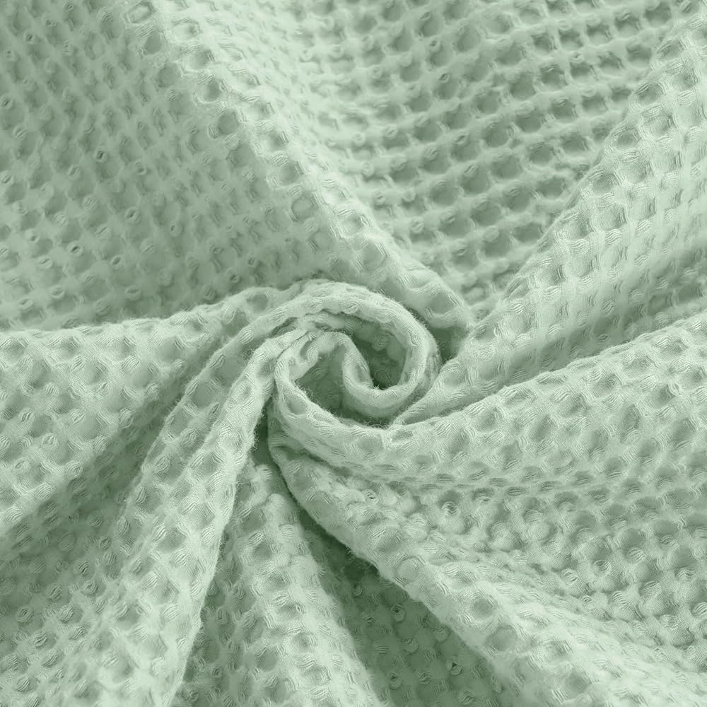 PHF Couverture 100 % coton - 230 x 270 cm - En nid d'abeille douce - Légère - Pour canapé, lit de mer, 230 x 270 cm - Vert herbe : Cuisine et Maison