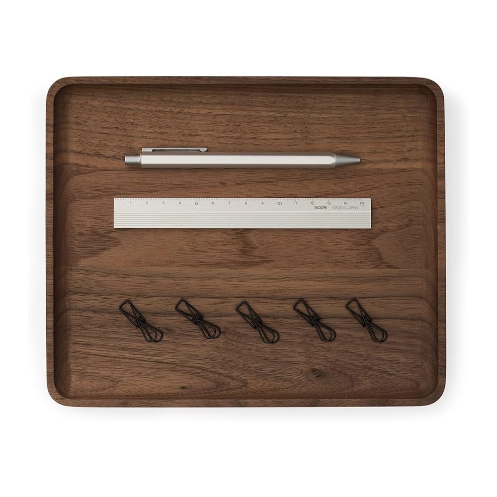 Oakywood Plateau Décoratif en Bois - Fabriqué à la Main - Plateau en Bois Rectangulaire - Organisateur Minimaliste pour Bureau, Coiffeuse - Décoration Maison - Bois de Noyer - 24x20 cm (9.4"x7.9") : Cuisine et Maison