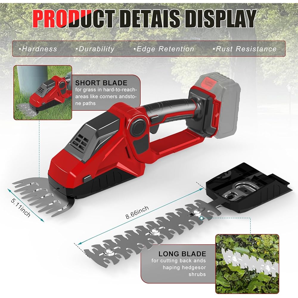 Taille-haie et cisaille à Gazon sans Fil 2 en 1 Compatible avec Milwaukee M18 18V Batterie, 150W Cisaille à arbustes 90° réglable avec 2 Lames pour Couper Les arbustes et l'herbe (sans Batterie) : Jardin