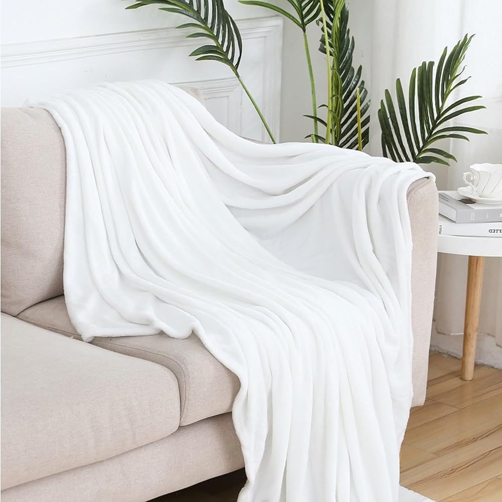 GAIFNAG Couverture Plaid Polaire, Couverture Portable 200 x 400 cm Flanelle Doux et Chaud, Lavable et Parfaite Jete de Canape Grande Taille pour Le Lit, Le Canapé, Le Sofa, Lit et Salon, Blanc : Cuisine et Maison