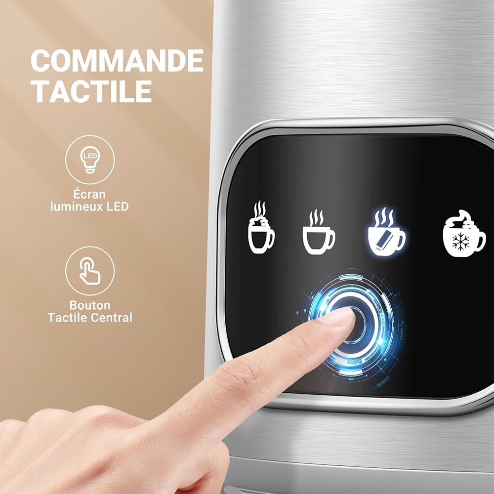 AMZCHEF Mousseur à lait électrique 4 en 1-400 ml - Avec écran tactile LED - Chauffage par induction 3D - Mousseur à lait - Chauffe également le chocolat et le lait pour latte, cappuccino et moka - : Cuisine et Maison