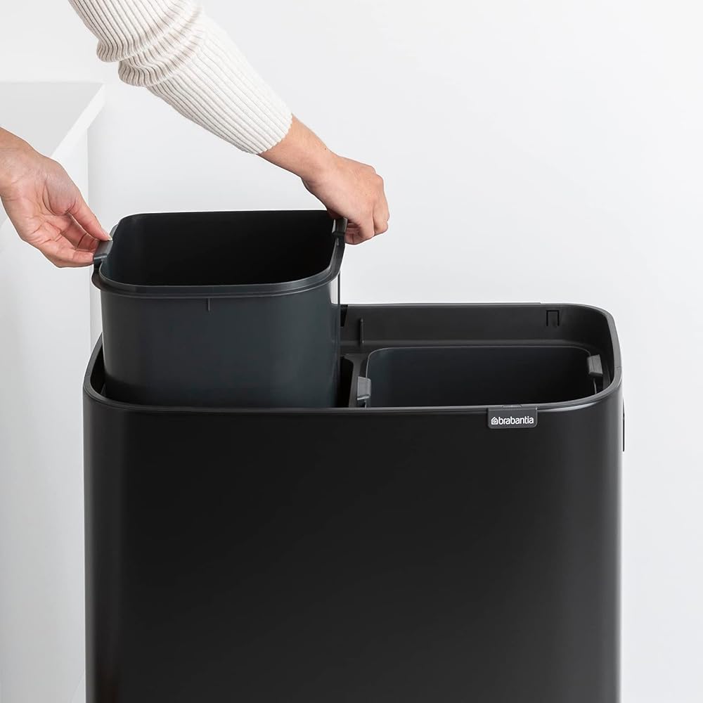 Brabantia - Poubelle 2 x30l - Bo Touch Bin Hi - Poubelle Double Poubelle XXL idéale tri sélectif - Poubelle de Cuisine Garantie 10 ans - Poubelle 60L Ecologique - Noir : Cuisine et Maison