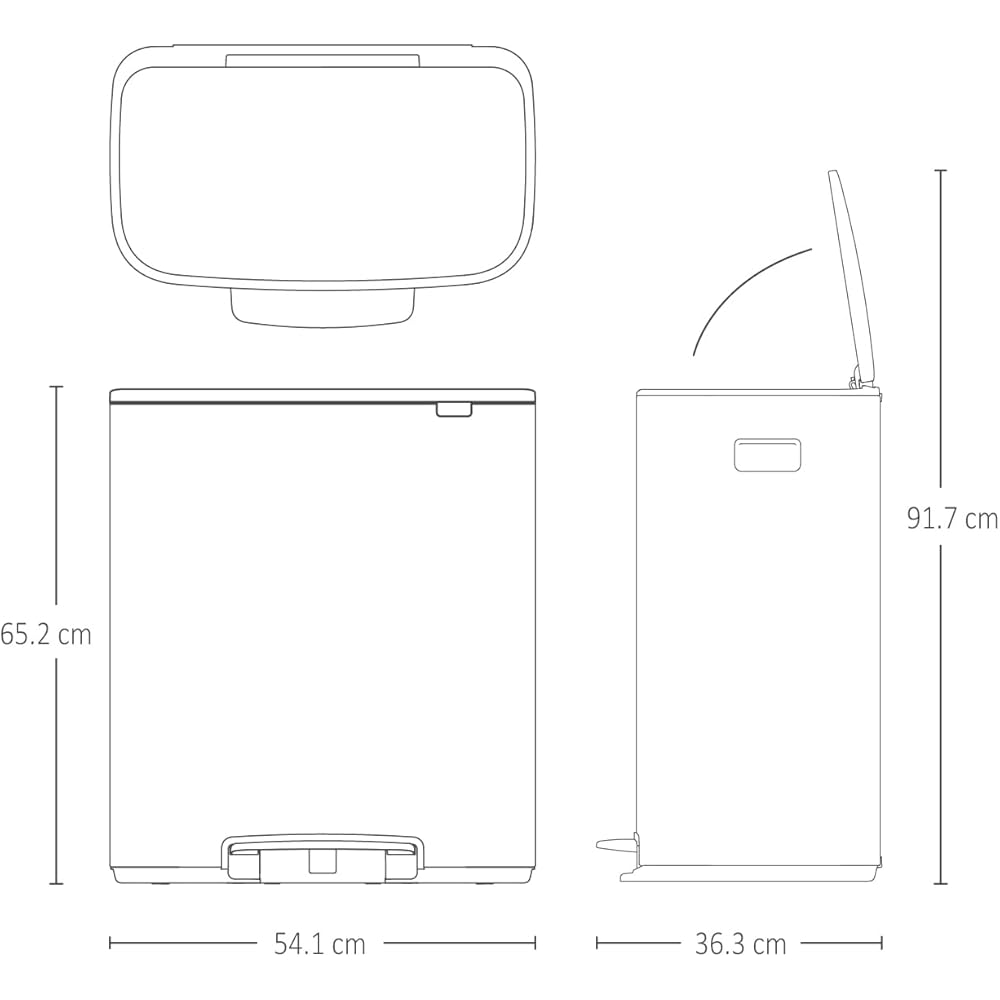 Brabantia - 211300 - Poubelle à pédale Bo, avec 1 seau intérieur, 60L - Blanc : Cuisine et Maison