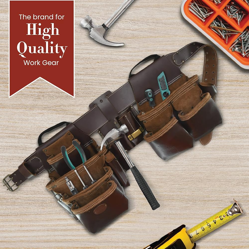 Style n Craft Combinaison de cadre professionnel 4 pièces et 22 poches, ceinture à outils avec 2 pochettes à outils, un porte-outils multifonction à 4 poches et 1 boucle pour marteau en cuir, ceinture : Cuisine et Maison