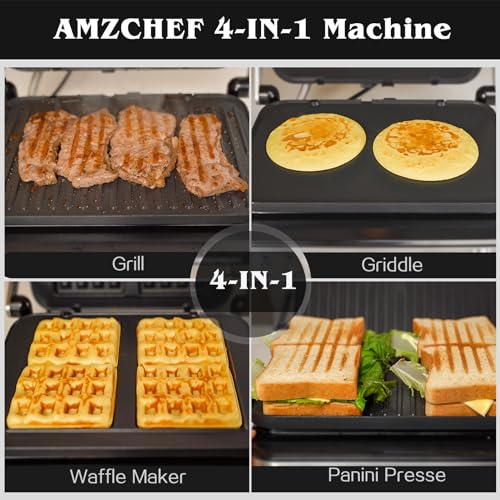 AMZCHEF Gril contact multifonction 4-en-1 2000W avec plaques