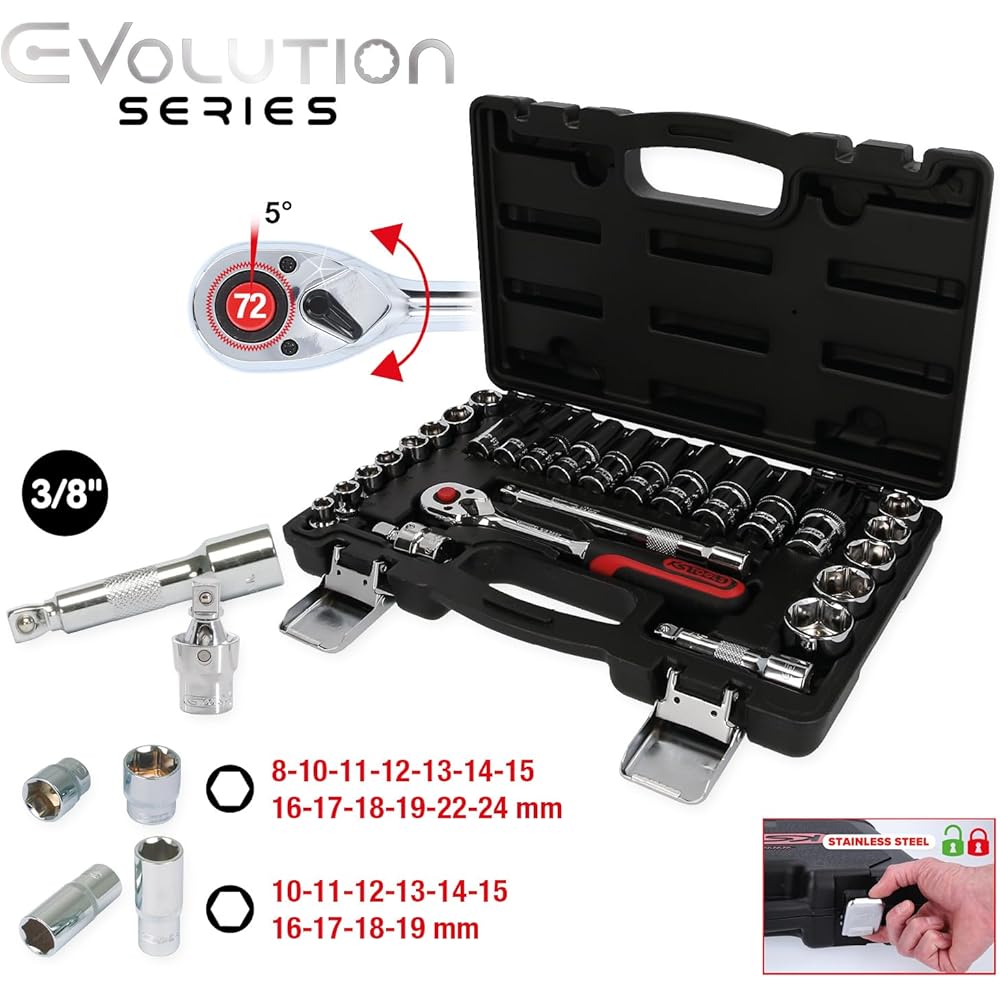KS Tools 918.0627 Coffret de douilles 3/8" - CHROMEplus - 27pcs : Bricolage
