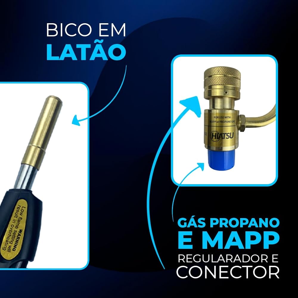 HIATSU JH-1ST Portable Turbo Torch - Durable Plumbing Turbo Torch with Heavy-Duty Tips, Adjustable Flame Control & Safety Ignition - Ideal for HVAC & Refrigeration - Turbo Torch MAPP Gas Compatible Y : Bricolage