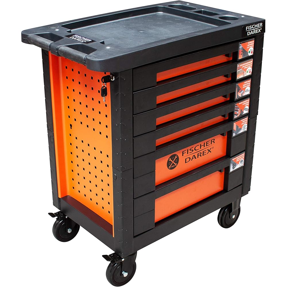 Fischer Darex D'ATELIER Servante d'atelier 6 tiroirs Vide, Acier allié, Orange ET Noire, Standard : Bricolage